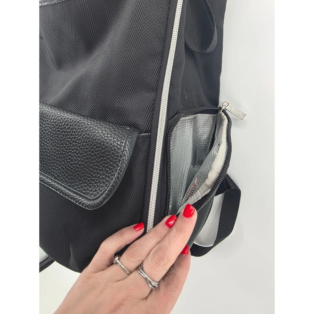Itzy Ritzy Boss Backpack Diaper Bag Black Herringbone Silver Hardware